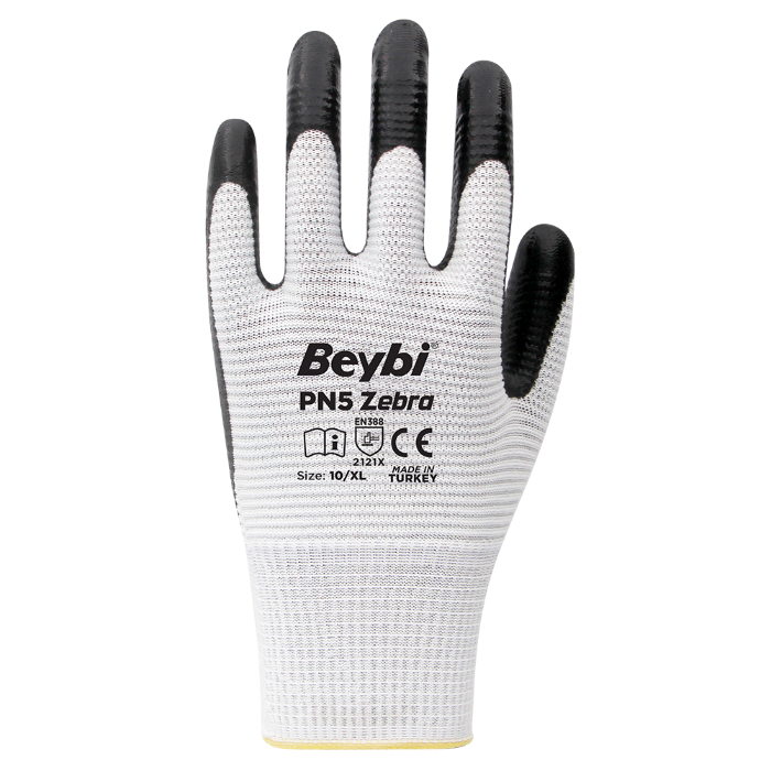 PN5 BEYZ Zebra Polyester Örme Nitril Eldiven