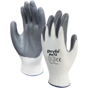 PN72 Gri Polyester Örme Nitril Eldiven
