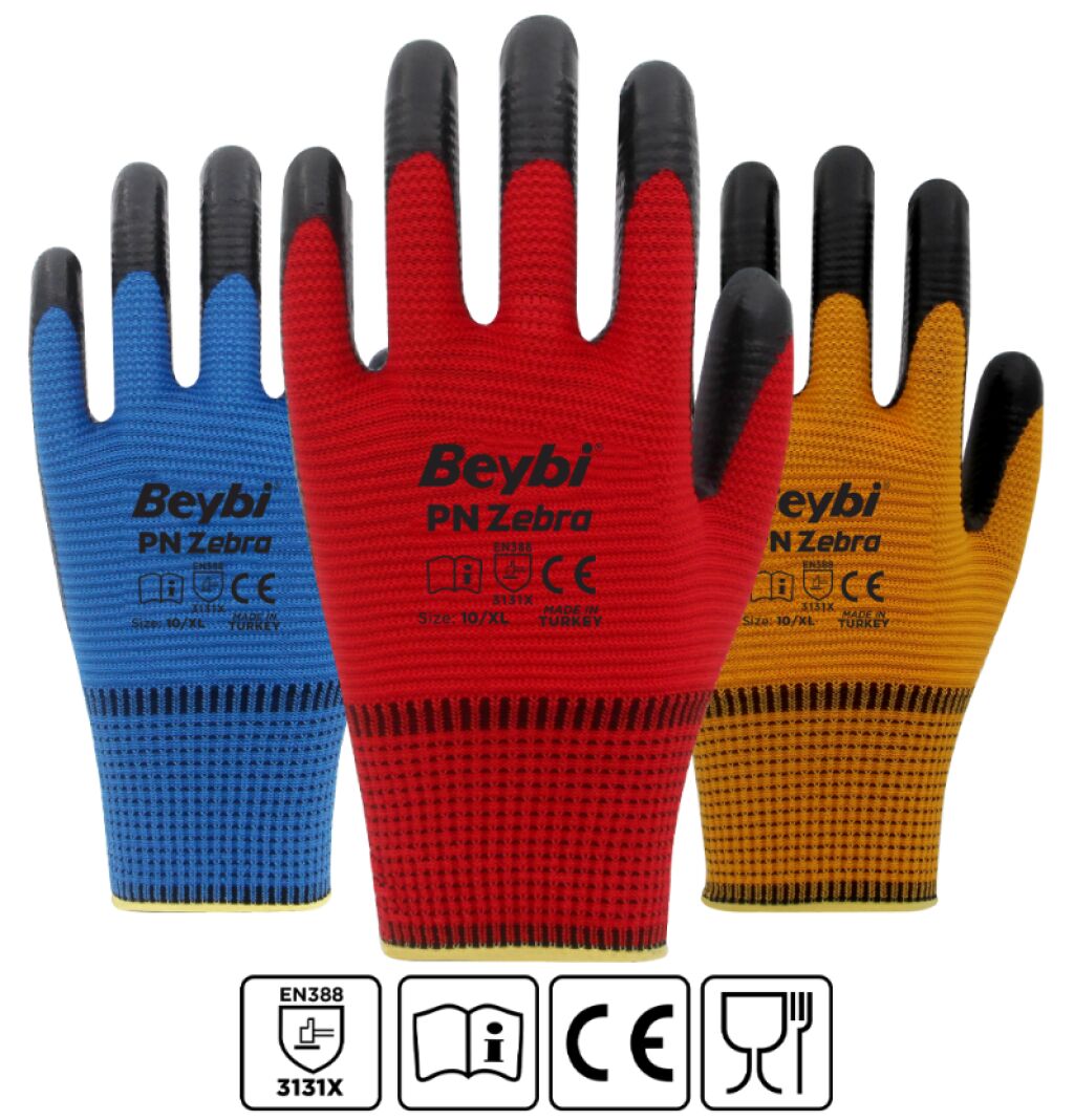 PN Zebra Polyester Örme Nitril Eldiven