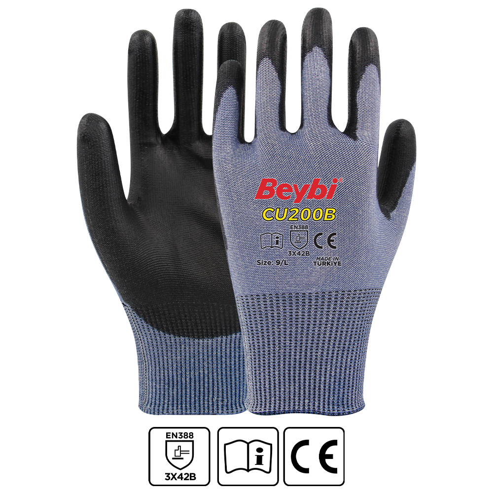 CU200 B PU Kaplı Polietilen Kesilmeye Dirençli Örme Eldiven